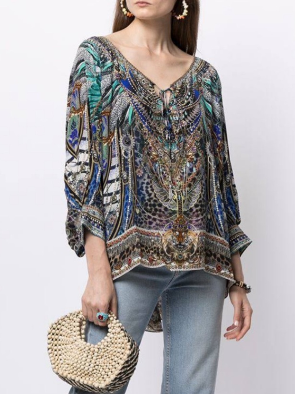 Camilla Silk Embellished Animal Print Raglan Sleeve Blouse! One Size Gorgeous!